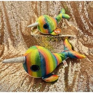 Ty Nori Narwhal The Beanie Boo's Collection Rainbow Glitter 12"+ 8” P8